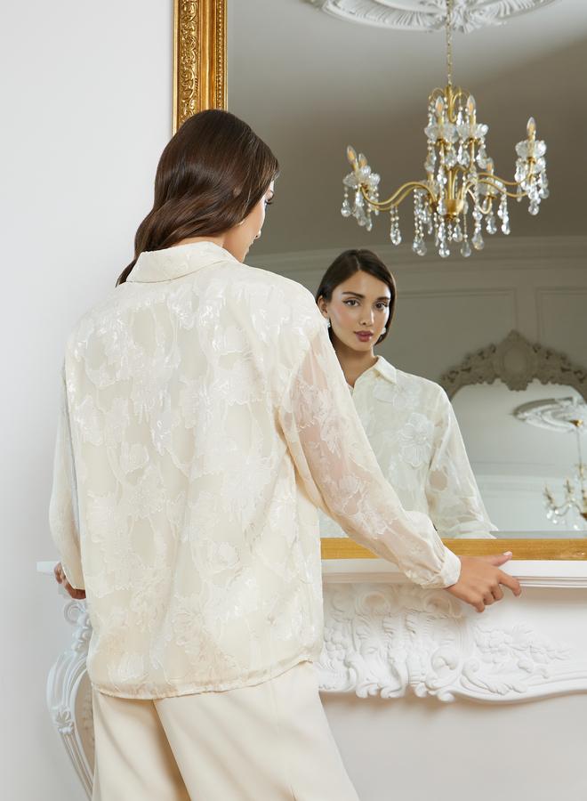 ستايلي بلوزة شفافة جاكار بأزهار - Image 5